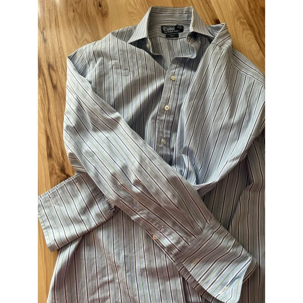 Polo Ralph Lauren Regent Men's Shirt Size 16 1/2 42 Blue Green Striped Long